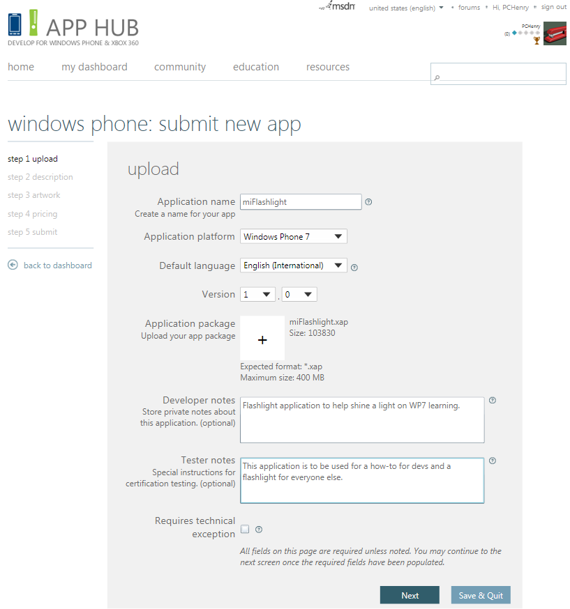 wp7 app upload