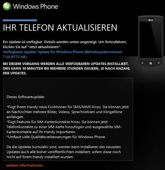 (Windows Phone 7.5 Mango Refresh Zune Update
