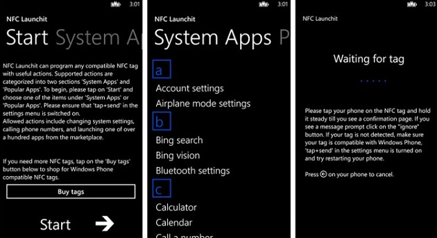 NFC Launchit Screens