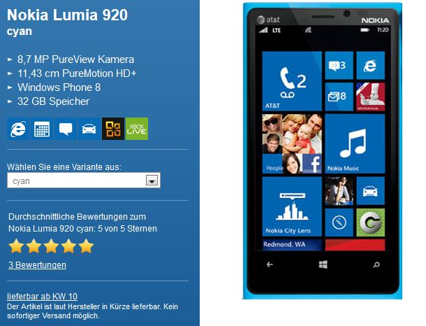 Lumia 920 Cyan