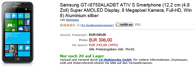 Samsung ATIV S Amazon ANgebot