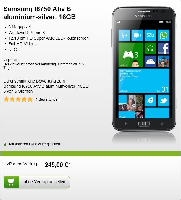Samsung ATIV S  245 EUR
