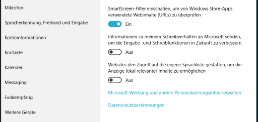 Abschalten von Werbe-ID-Nutzung und Überwachung des Schreibverhaltens.