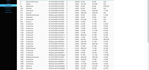 Windows 10 Mobile build 10572 Running Processes
